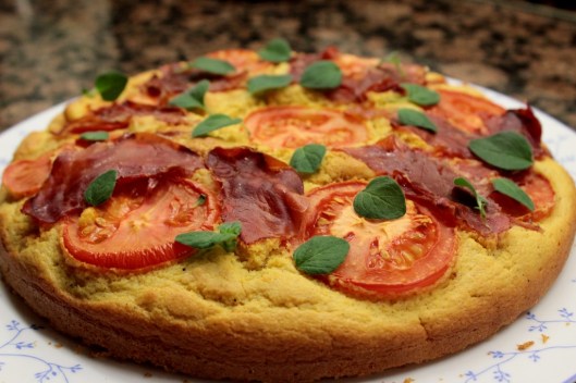 Polenta, Ricotta, Prosciutto & Tomato Cake