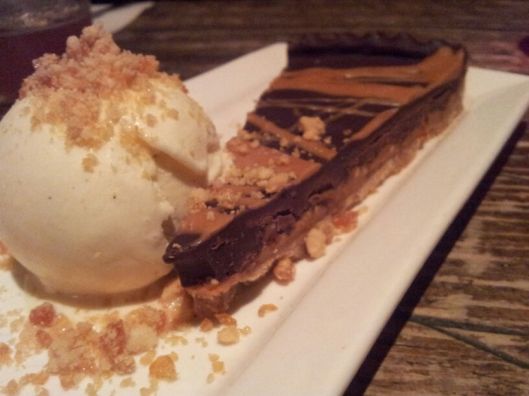 Duke's Brew and Que Peanut Butter & Chocolate Tart with Honeycomb and Praline Ice Cream