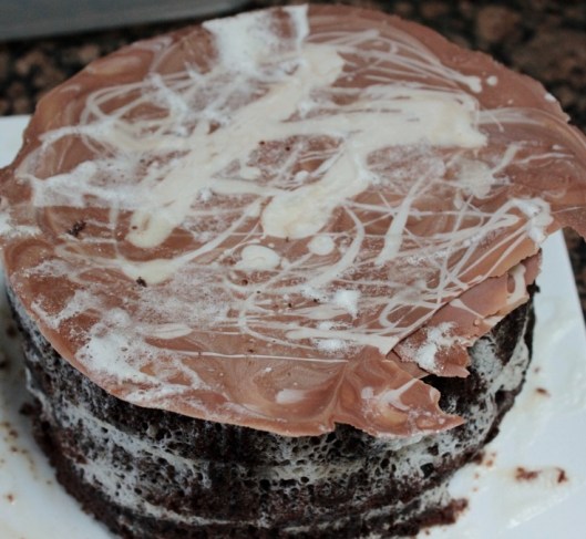 Chocolate cake with vanilla meringue frosting