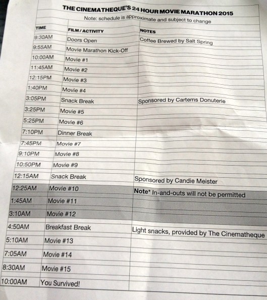 24 hour Movie Marathon timetable Cinematheque