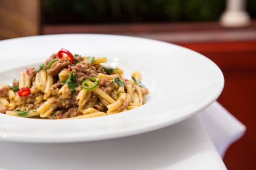 Casarecce Con Ragu Di Salsiccia Piccante twisted pasta with a spicy tuscan sausage ragu -ú10 (1)