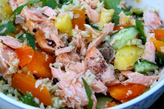 salmon & mango vegetable cous cous